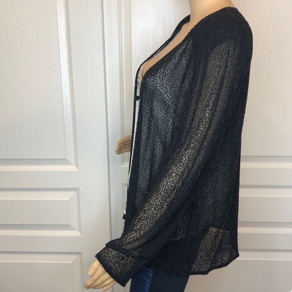 Adrianna Papell Sheer Silk Beaded Jacket Size L - Picture 4 of 16